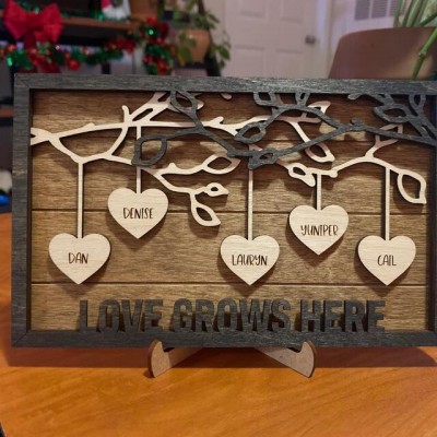 Personalized Family Tree Wood Sign With Kids Name Gift for Your Mom or Grandma on Thanksgiving or Christmas!