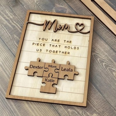[60% OFF Today]Handmade Personalized Wood Mom Puzzle Sign | Mom You Are The Piece That Holds Us Together | Mother's Day Gift