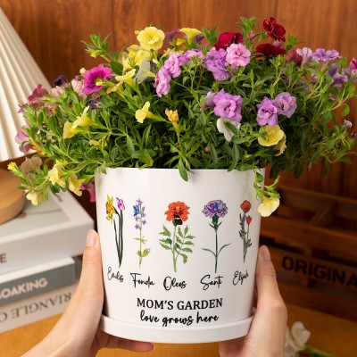Personalized mom's Garden Birth Flower Pots with Kids Names Keepsake Gifts for Grandma Mom Mother's Day Gift