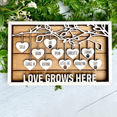 Personalized Family Tree Wood Sign With Kids Name Gift for Your Mom or Grandma on Thanksgiving or Christmas!