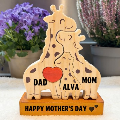 Personalized Wooden Giraffe Family Puzzle Family Keepsake Gifts Mother's Day Gift Ideas