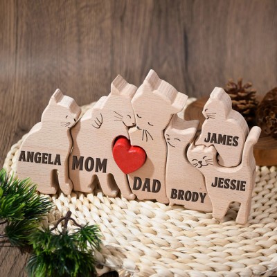 Personalized Wooden Cats Family Puzzle Family Keepsake Gifts Mother's Day Gift Ideas