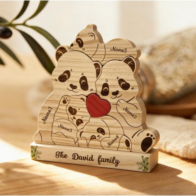 Personalized Wooden Panda Family Puzzle Family Keepsake Gifts Mother's Day Gift