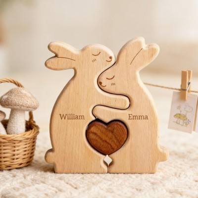 Personalized Wooden Bunnies Family Puzzle Family Keepsake Gifts Mother's Day Gift