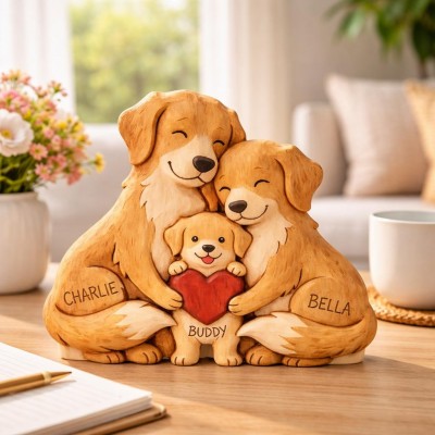 Personalized Dog Family Puzzle, Custom Family Puzzle with Kids Names, Gift for Mom from Kids, Woodland Animal Family Keepsake