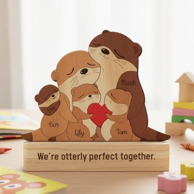 Personalized Wooden Otter Family Puzzle Family Keepsake Gifts Mother's Day Gift