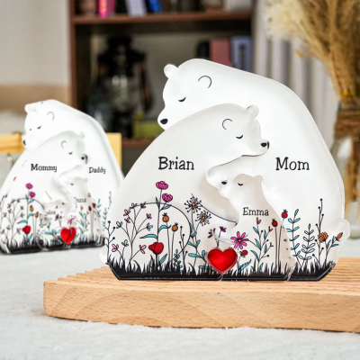 Personalized Crystals Bear Family Puzzle With Kids Name Gifts for Mom or Family!