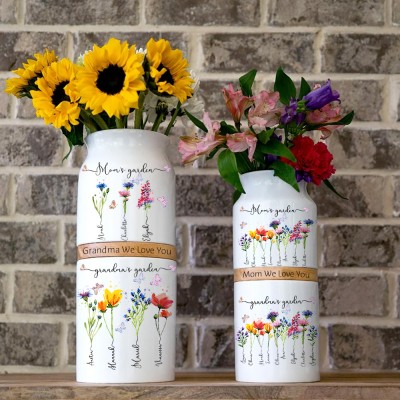 Custom Mom and Grandma Two Generation Garden Vase Birth Flower Plant Vase With Names Mother's Day Gifts Heartful Gift for Mom Grandma